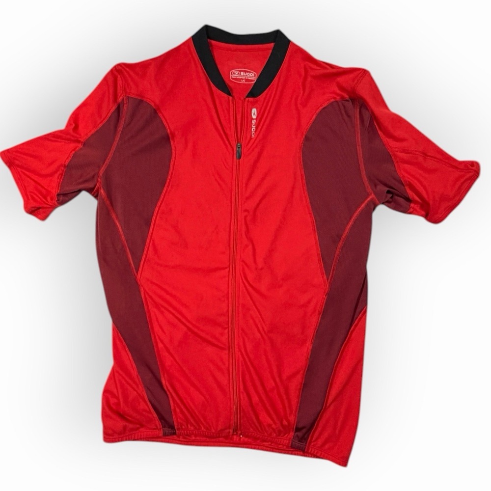 Sugoi Cycling Jersey Mens Large Red Black Gray Full Zip Short Sleeve Pockets